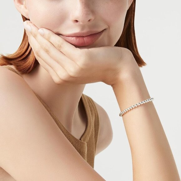 925 Sterling Silver Italian Handmade 4mm Bead Ball Strand Chain Bracelet for Wom - Picture 3 of 6